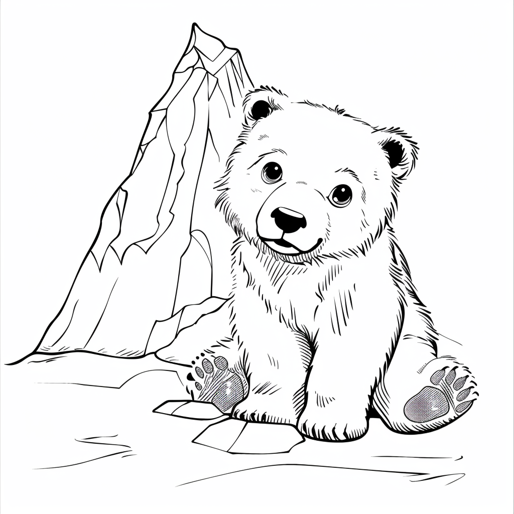 Baby Polar Bear Sitting By an Iceberg