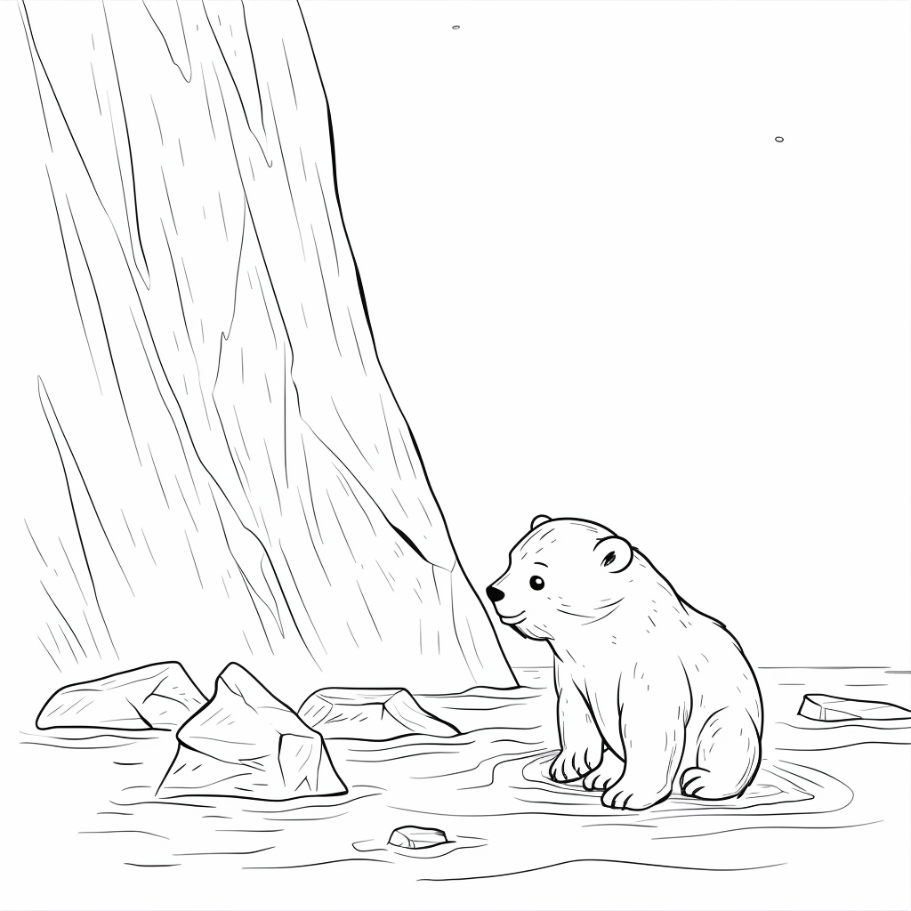 Baby Polar Bear Sitting by Iceberg