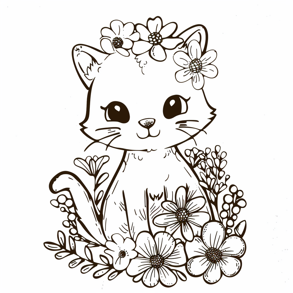 Kitty with Flowers