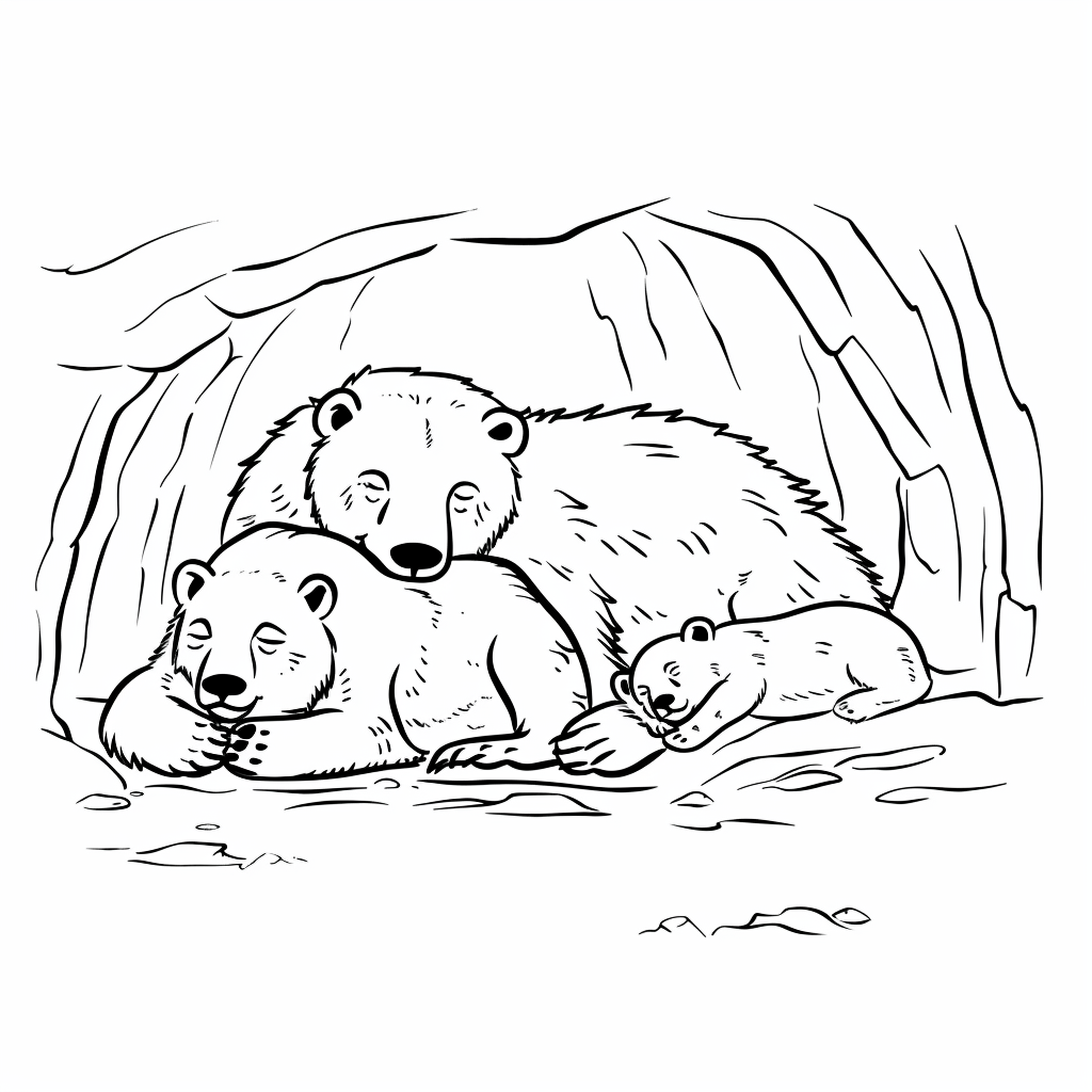 Polar Bear Hibernating with cubs