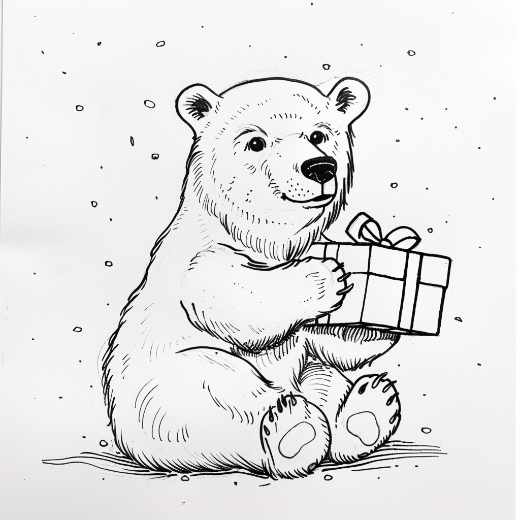 Polar Bear Holding a Gift