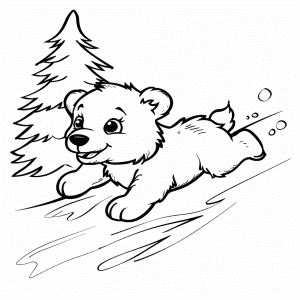 Baby Polar Bear Sliding Down a Hill