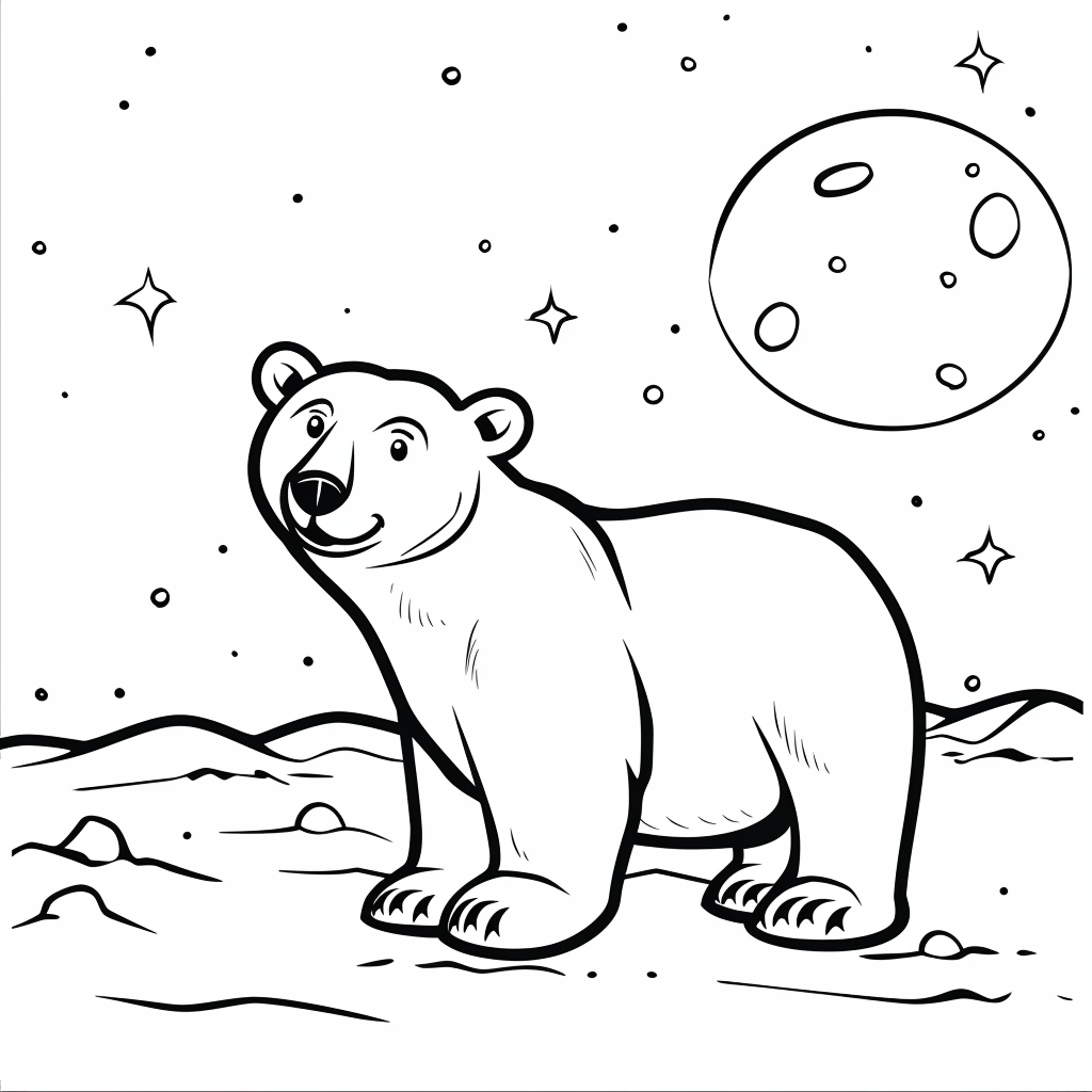Polar Bear at Night with Moon