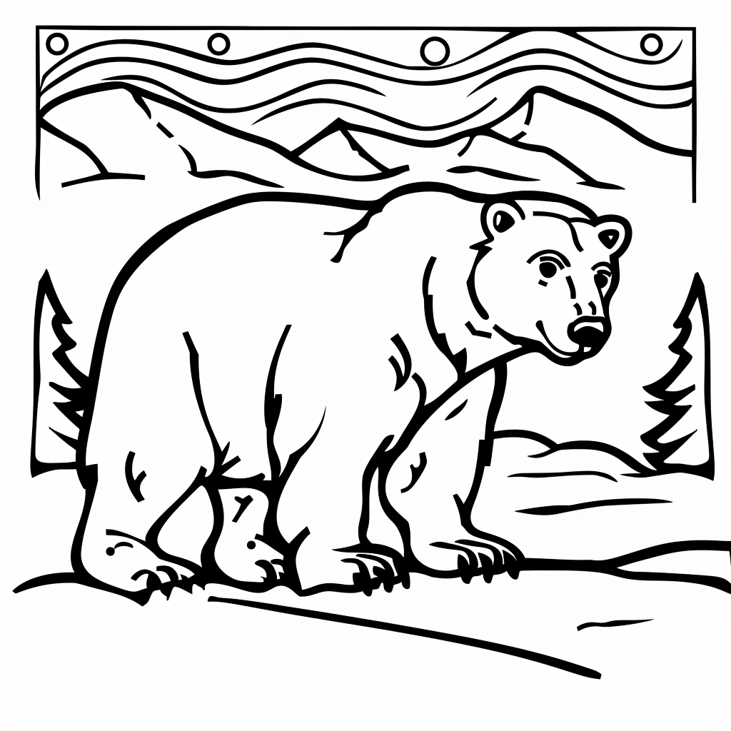 Polar Bear in The Snow with Northern lights