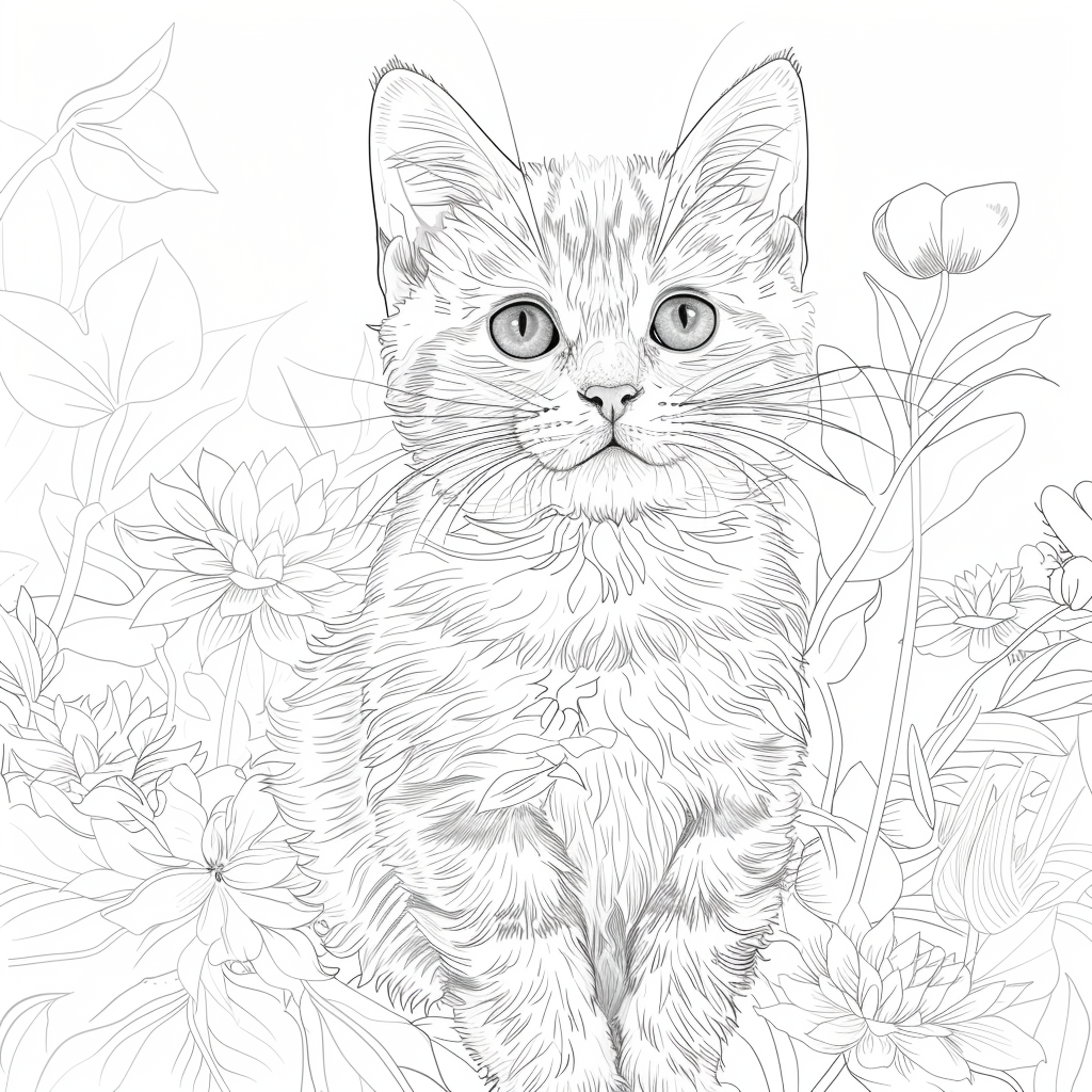 Realistic kitten with flowers