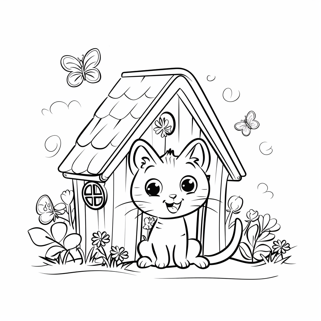 kitten in wooden house