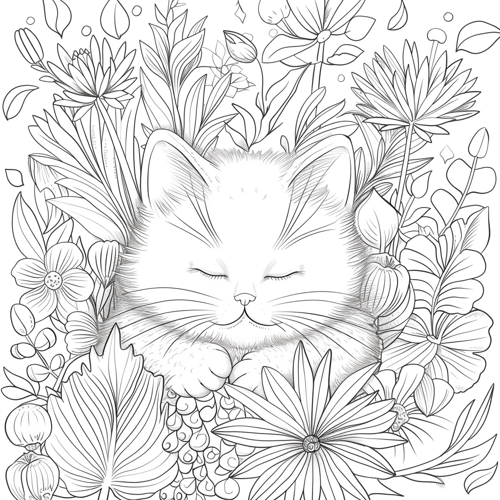 kitten sleeping in flowers