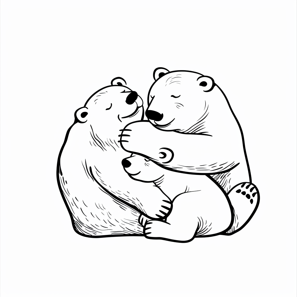 polar bear family hugging