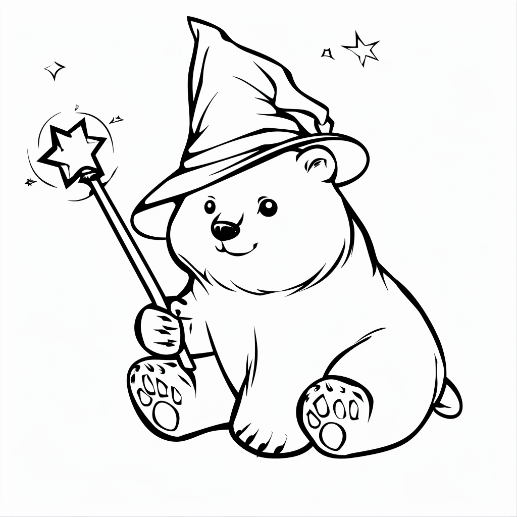 polar bear with magic wand and wizard hat