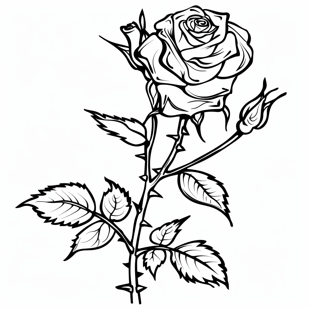 Blooming Rose with Thorns