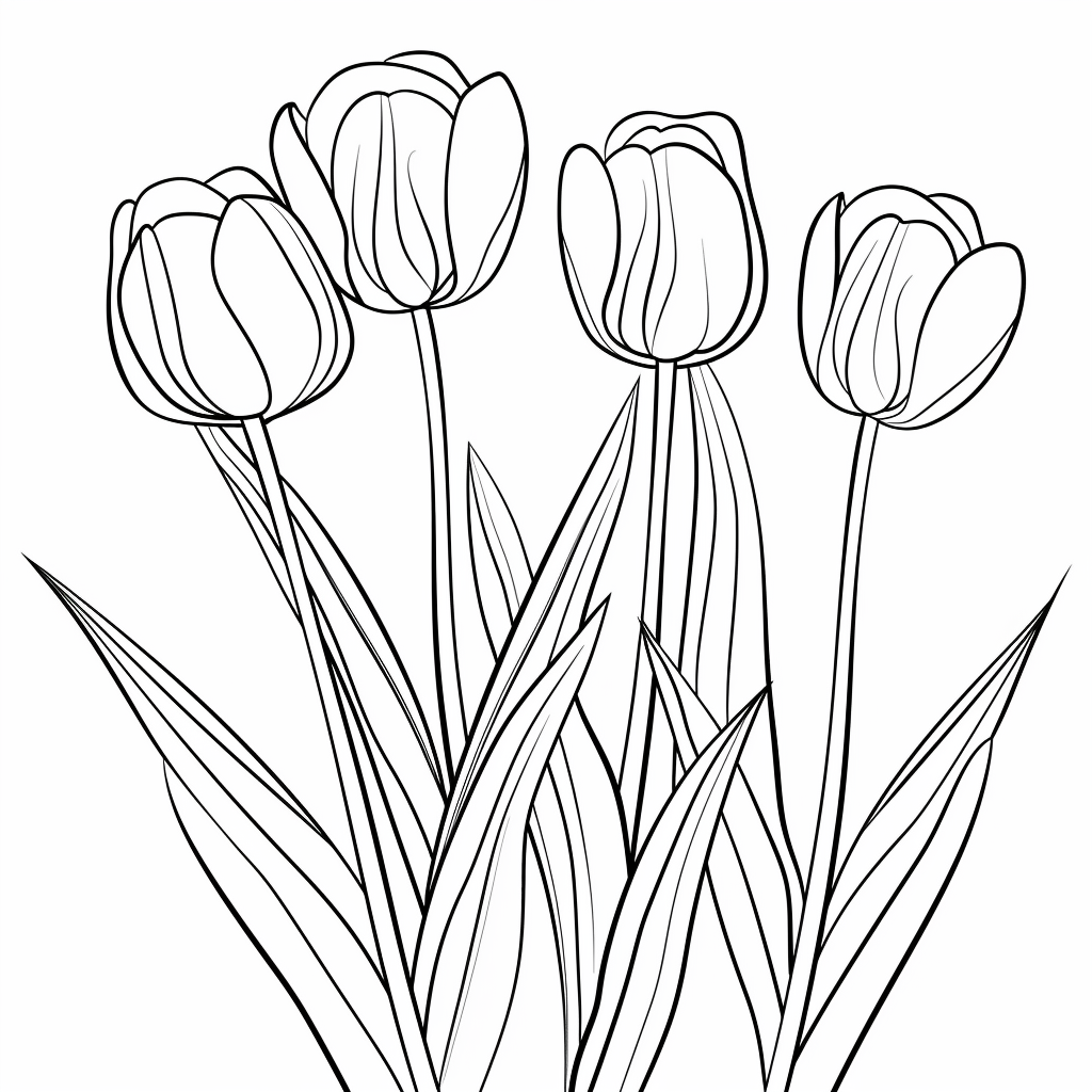 Four Blooming Tulips for Kids