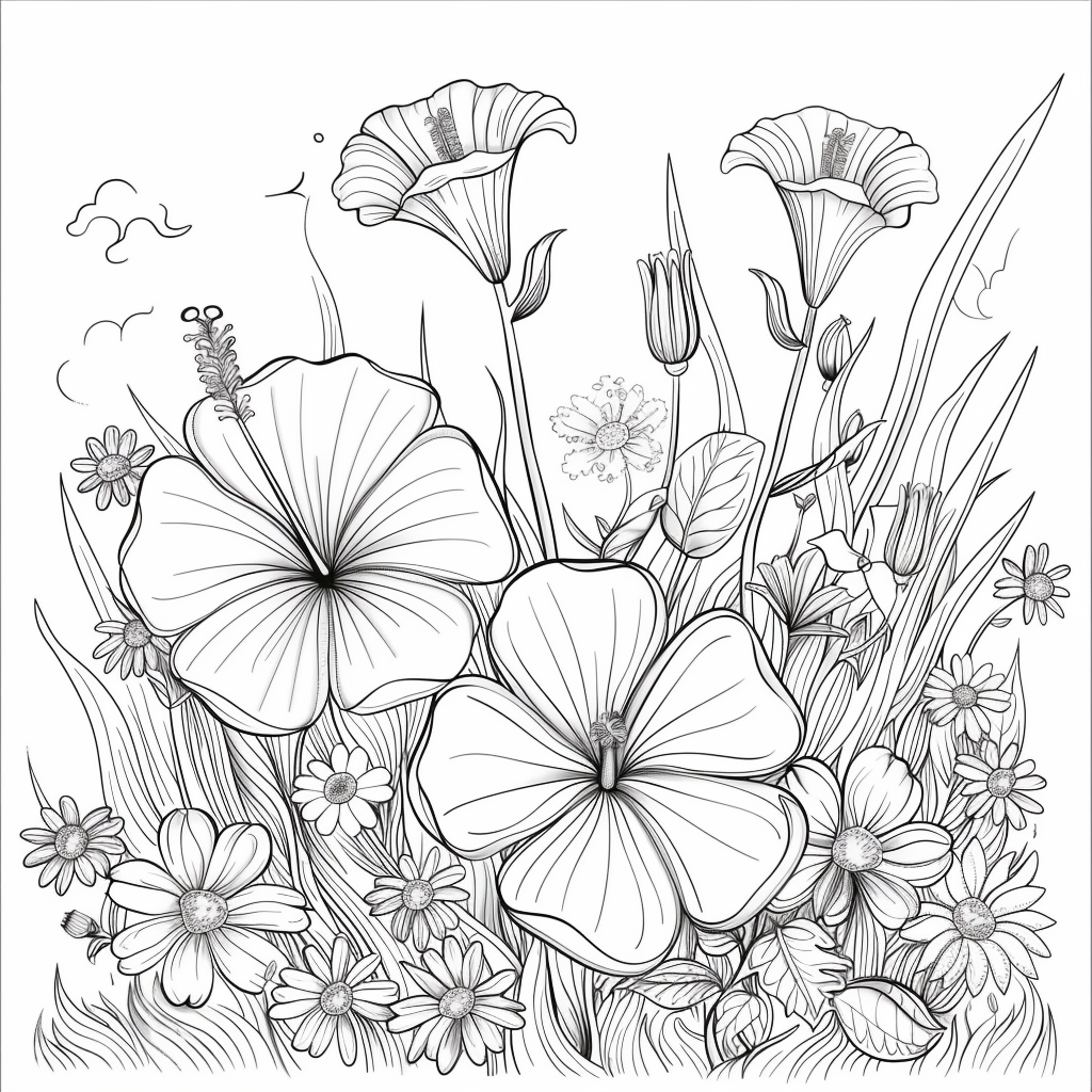Hibiscus and Daisies with Wildflowers