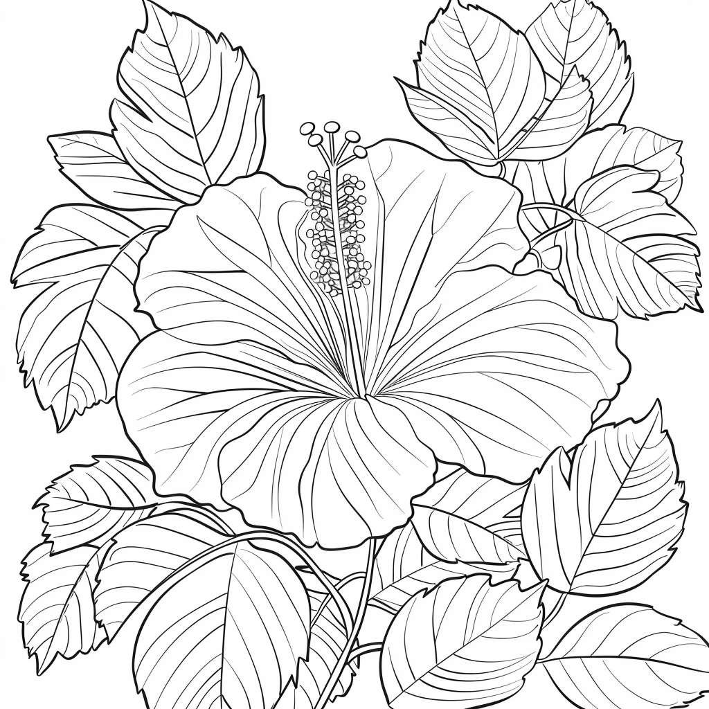 Large Hibiscus Among Leaves