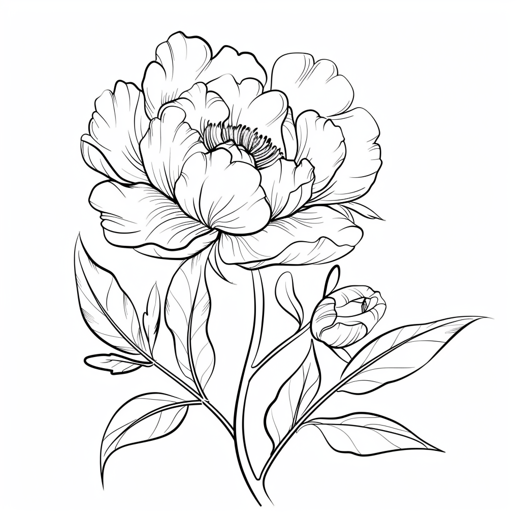 Peony flower with leaves