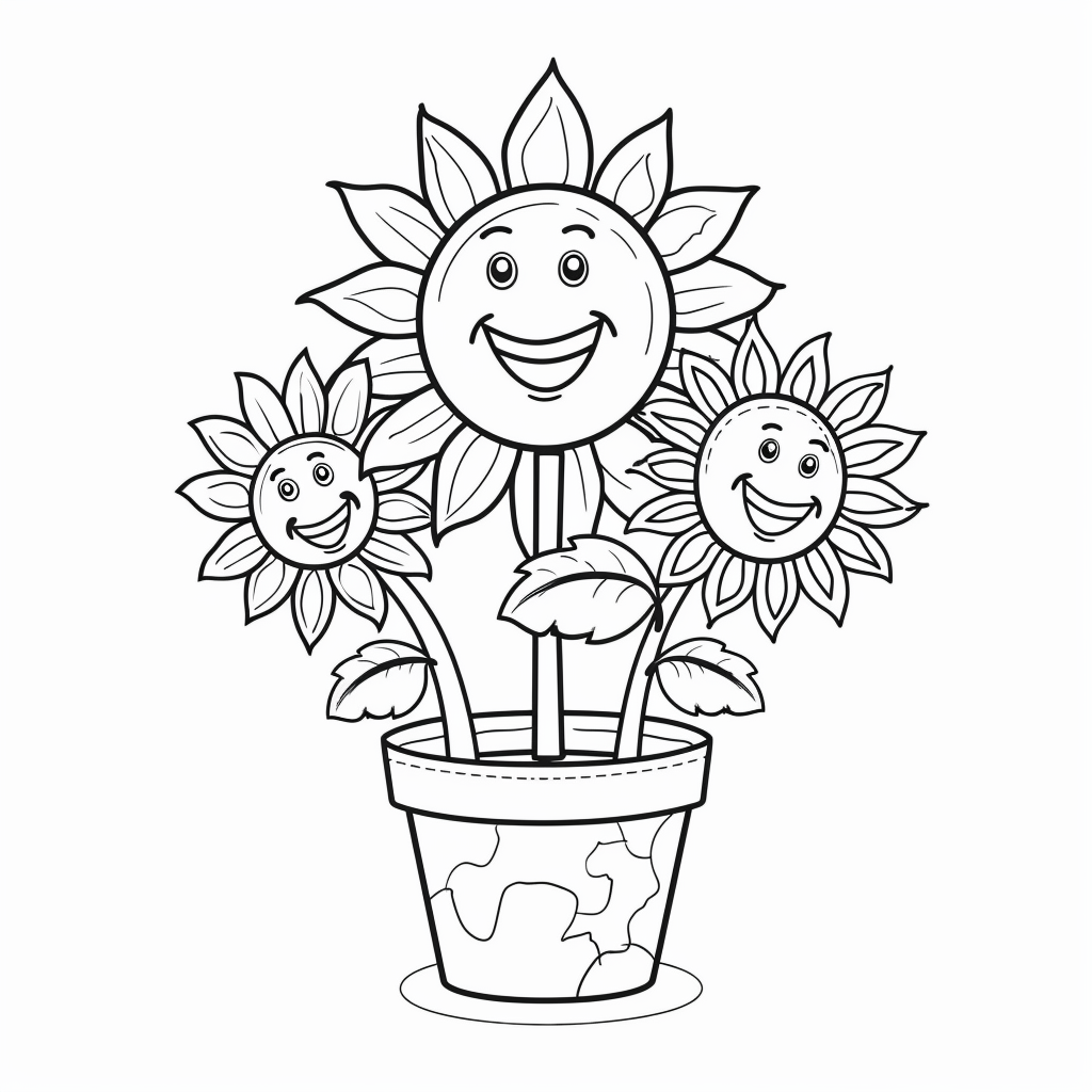 Three Happy Sunflowers in Pot