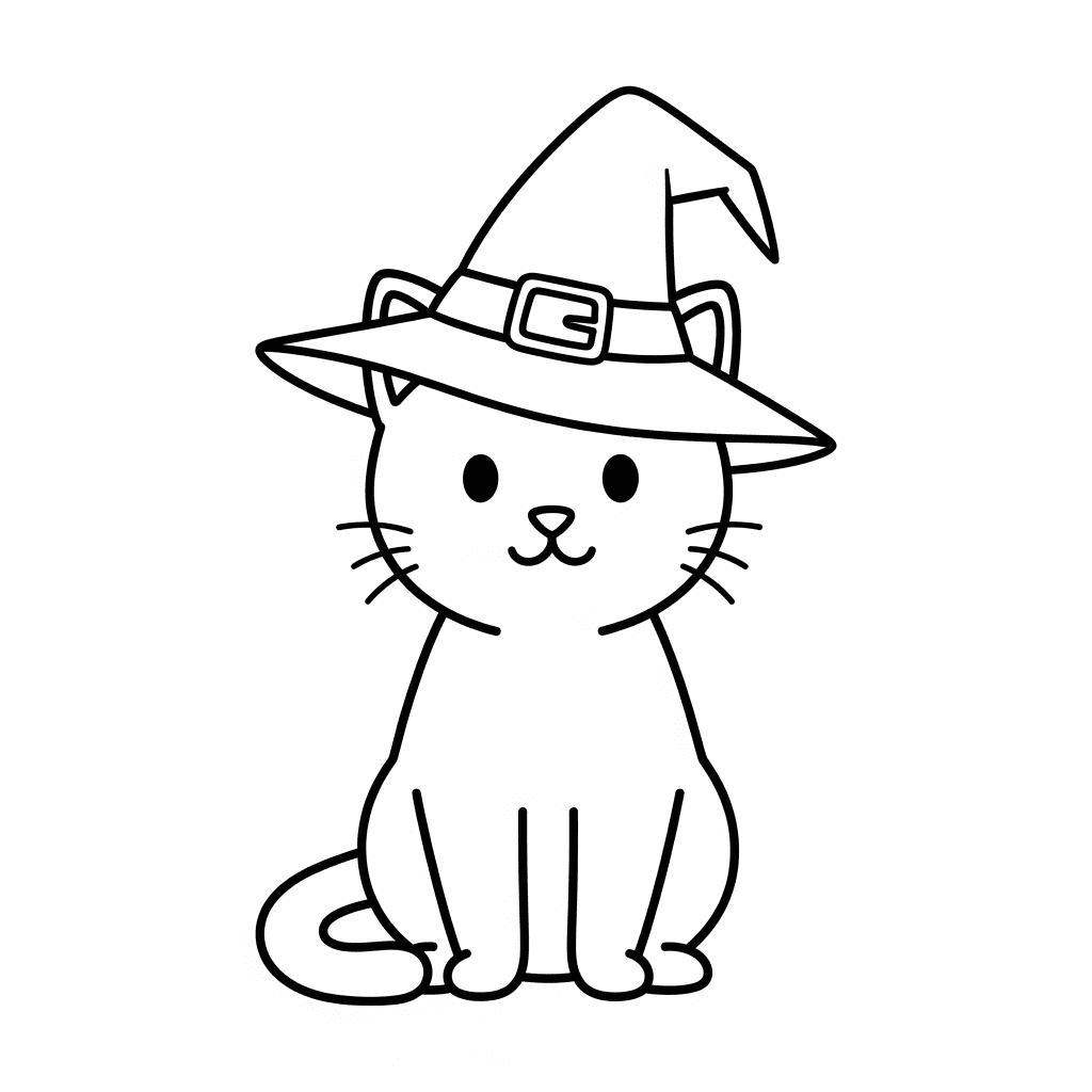 cat in witch hat coloring page
