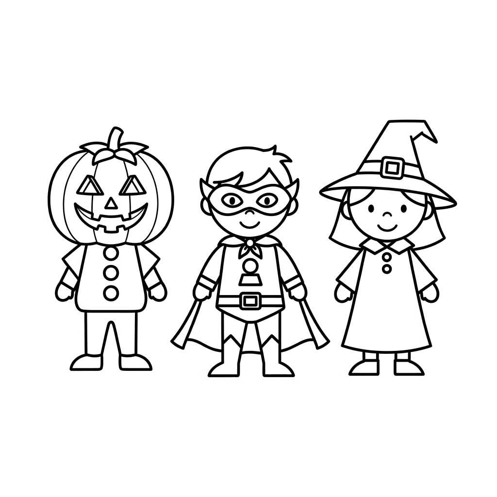 kids in costumes coloring page